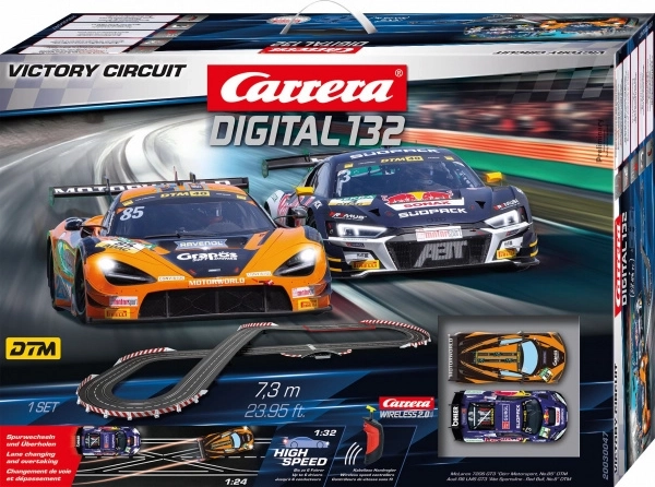Carrera Digital 132 Victory Circuit 7,3 m autópálya McLaren 720S GT3 és Audi R8 LMS GT3 autókkal