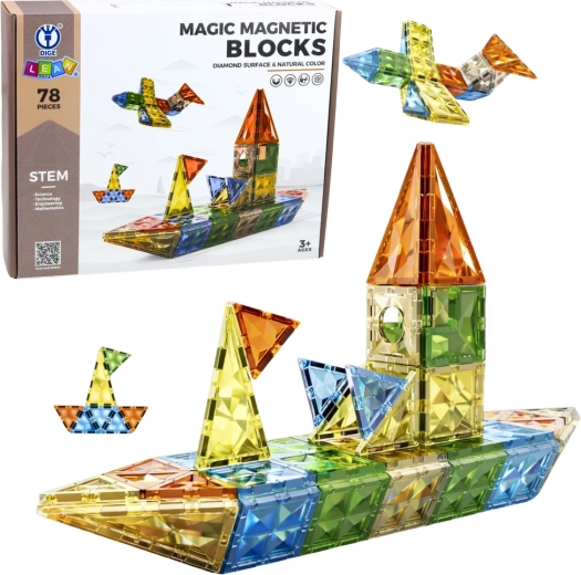 Mágneses építőkockák 3D, színes, 78 darab