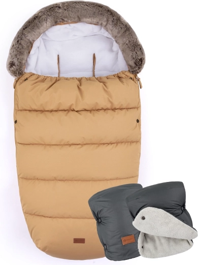 PETITE&MARS Comfy elegant caramel 4 az 1-ben bundazsák + Jasie kézmelegítő charcoal grey