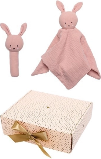 Jabadabado ajándékszett babának szundikendővel és csörgővel Bunny pink
