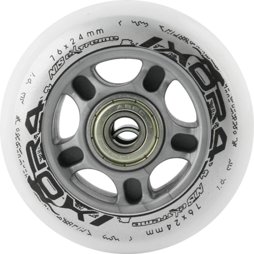 Fehér PU kerekek készlete 76 × 24 mm ABEC 7 csapágyakkal NILS EXTREME