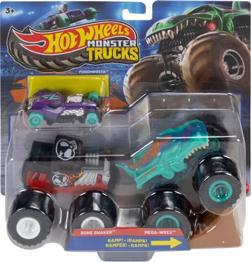Mattel Hot Wheels Monster Trucks készlet: 2 monster truck rámpával és egy Hot Wheels kisautóval