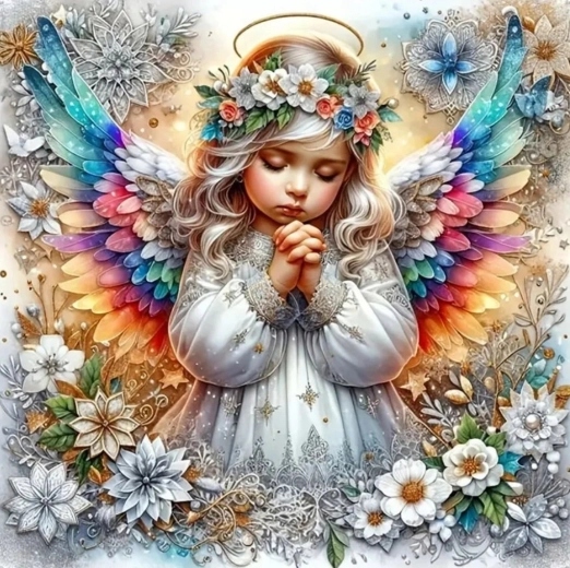 Gyémántfestés Angyalka szivárványos szárnyakkal 30x40cm