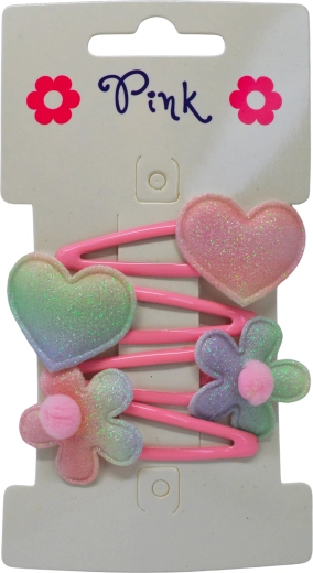 Lányoknak való hajcsatok – virág és szív, 4 darabos készlet