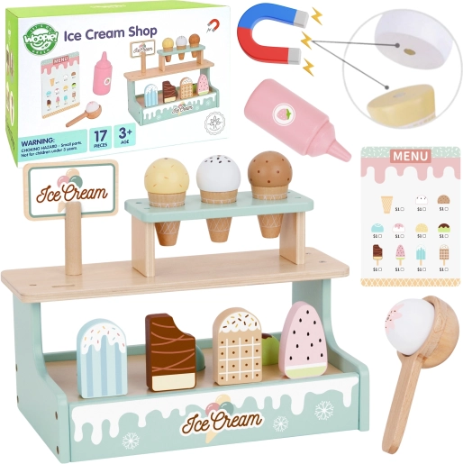WOOPIE GREEN fa fagylaltos stand – fagylaltos játék, 16 darab