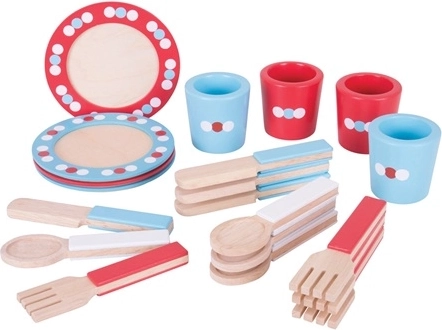 Bigjigs Toys Fa étkészlet pöttyökkel