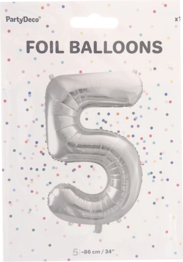 Ezüst fólia lufi 5-ös szám 86 cm