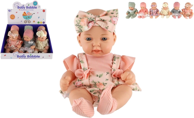 Baba játék merev műanyag testtel 26 cm – ruhák mixe, 6 darabos készlet