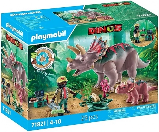 Playmobil Dinos triceratops kölyökkel és kutatóval