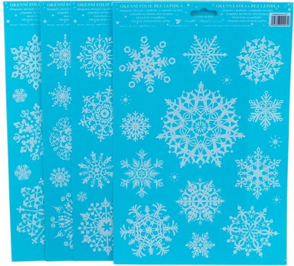 Dekoratív ablakfólia hópelyhekkel, csillámos betétekkel 20 × 30 cm (4 változat)