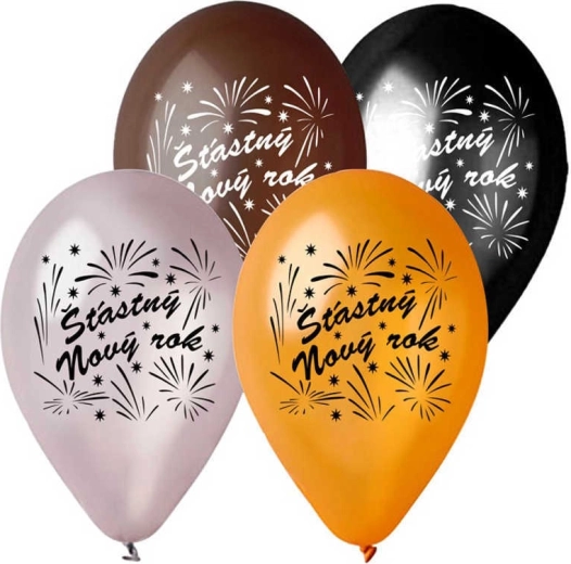 Gemar metálfényű latex lufi „Boldog új évet” 28 cm - 1 db