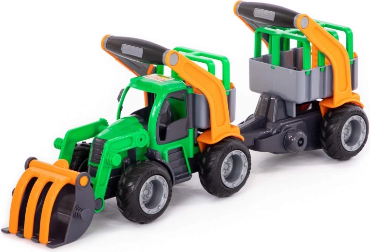 GripTruck traktor rakodókanállal és állatszállító pótkocsival