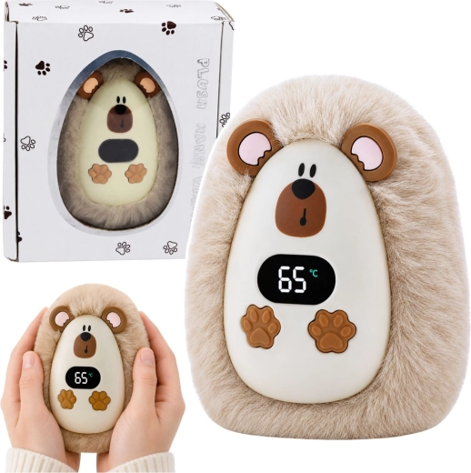 Plüss, akkumulátoros kézmelegítő sünike hőmérséklet-kijelzővel (USB‑C)