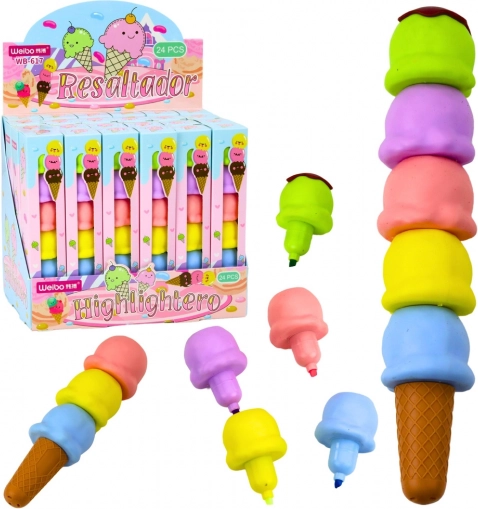 Pasztellszínű kiemelők fagylalt formában, 5 szín, 18 cm