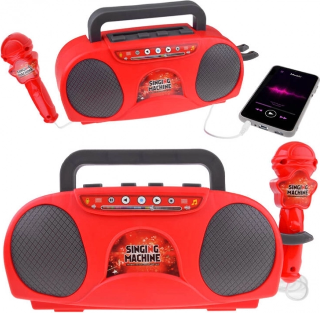 Gyerek hordozható karaoke mikrofonnal, piros