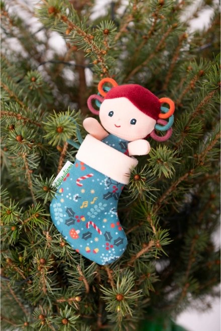 Lilliputiens karácsonyi manó kék zoknival