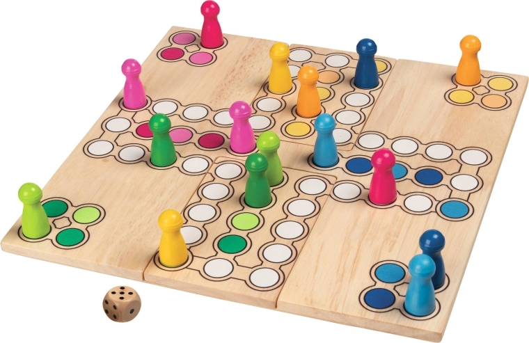 Fa társasjáték Ludo variálható játéktáblával – 1 db