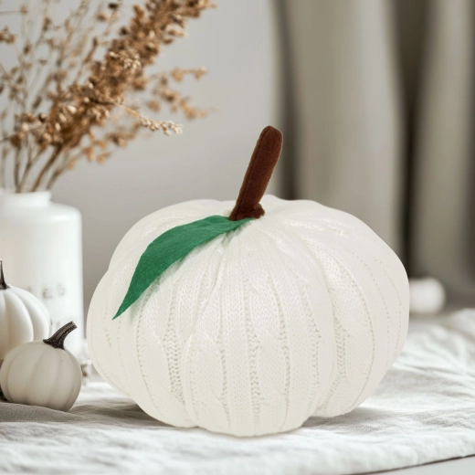 Halloween-i textil tökdekoráció, fehér, 20 cm