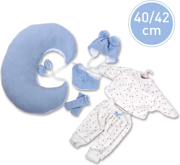 NEW BORN LLORENS 40–42 cm-es babához való ruhaszett – 5 részes készlet szoptatós párnával