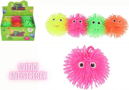 Antistressz szőrös, világítós labda, 8 cm