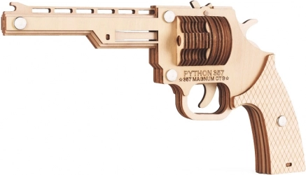 Fa 3D puzzle revolver gumiszalagokkal