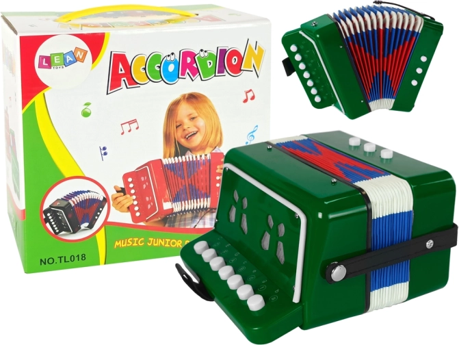 Zöld harmonikás hangszer kis zenészeknek