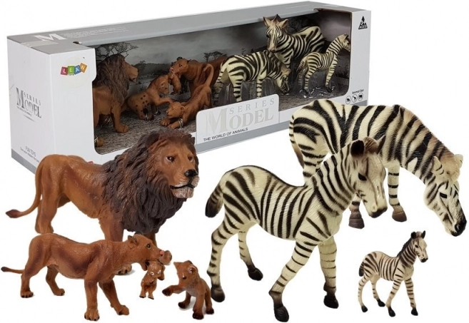 afrika figurakészlet – vadállatok: oroszlán- és zebra­család