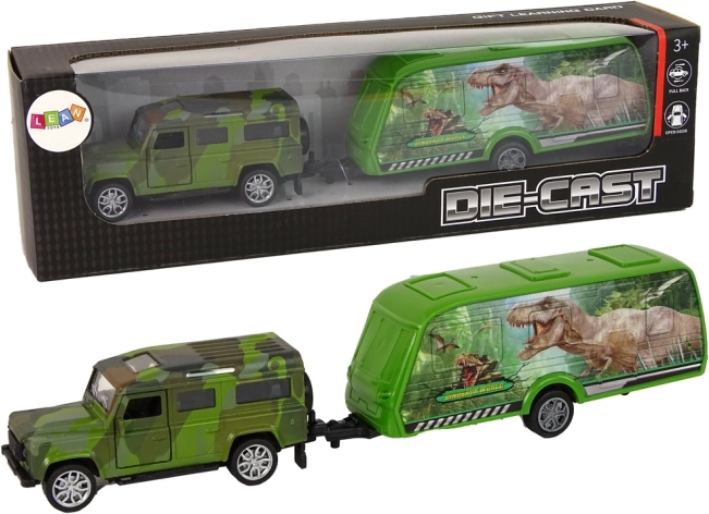 Játék Jeep utánfutóval és dinoszauruszokkal
