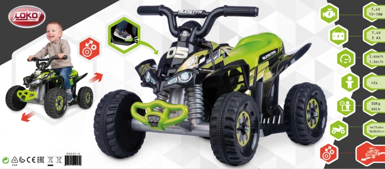 Elektromos gyerek quad 7,4 V, zöld