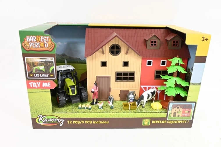 Farmépület traktorral, LED-es fényeffekttel és kiegészítőkkel – 1 darab