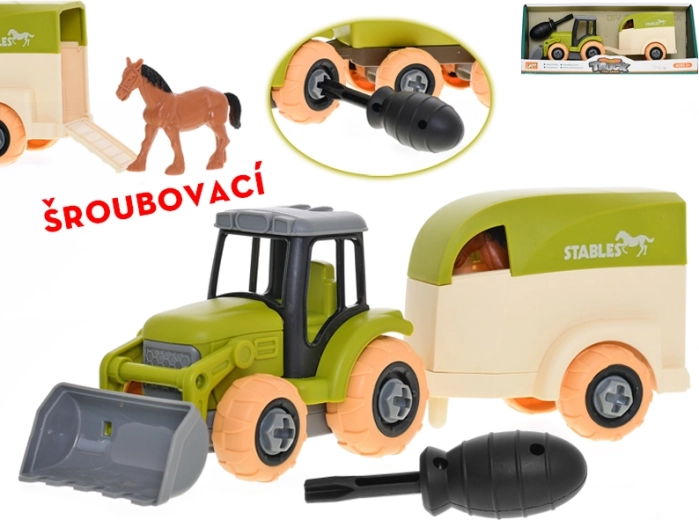 Csavarozható traktor utánfutóval és lóval, 26 cm