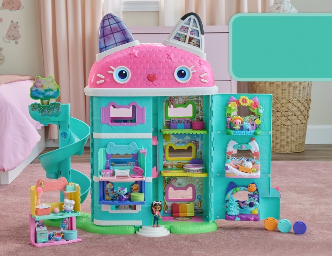 Interaktív macskaház hangokkal és LCD szemekkel