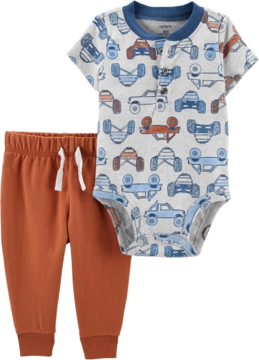 Carter's 2 részes szett fiúknak – rövid ujjú body és melegítőnadrág brown cars henley