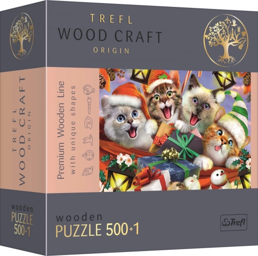 Fából készült puzzle Karácsonyi cicák 501 darab