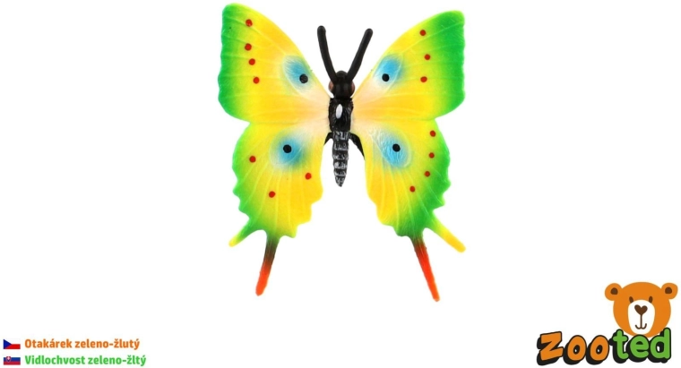 Trópusi műanyag Papilio lepke, zöld-sárga, 5,5 cm