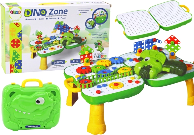 Stolek koffer Dino Zone építőkészlet fúróval 249 darab