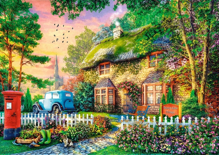 Puzzle TREFL Premium Plus: Tea Idő - Sleepy Lane Cottage 1000 darab