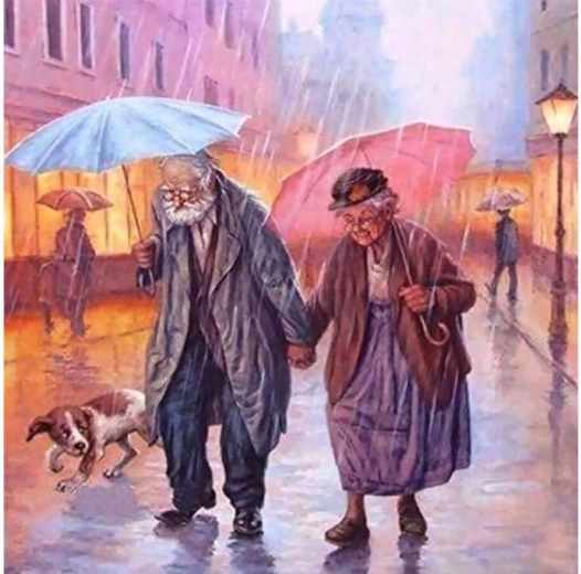 Festés számok alapján vásznon, keretben 45 × 45 cm – Séta az esőben
