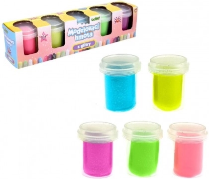 Csillámos gyurma 5×56 g tégelyekben