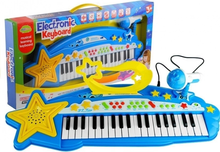 Gyerek keyboard 37 billentyűvel, MP3‑bemenettel és mikrofonnal – kék