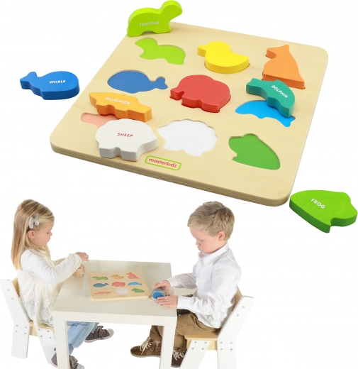 MASTERKIDZ Montessori színes állatkás fa válogató tábla