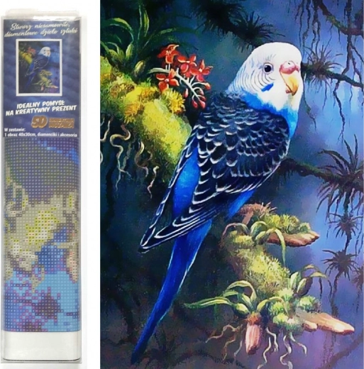 Gyémántszemes festés Kék hullámos papagáj 30 × 40 cm