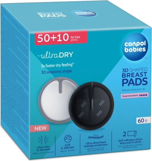 Canpol babies ultra dry 3D formázott szoptatási betétek, fekete 60+10 db