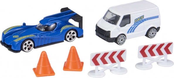 TEAMSTERZ RAPID RACERS – versenyszett kisautóval és szervizfurgonnal, bójákkal és korlátokkal