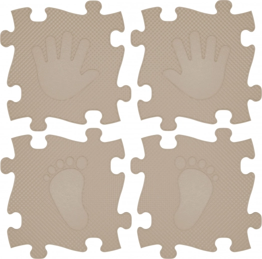 Gyermekeknek szánt ortopédiai puzzle szőnyeg - Kéz- és lábnyomatok 16 db - Bézs