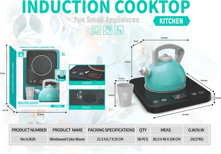 Interaktív gyermek indukciós főzőlap kannával és csészével