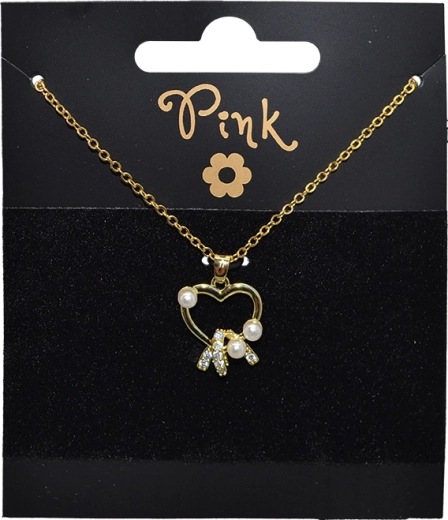 Aranyozott lánc szív alakú medállal és gyöngyökkel