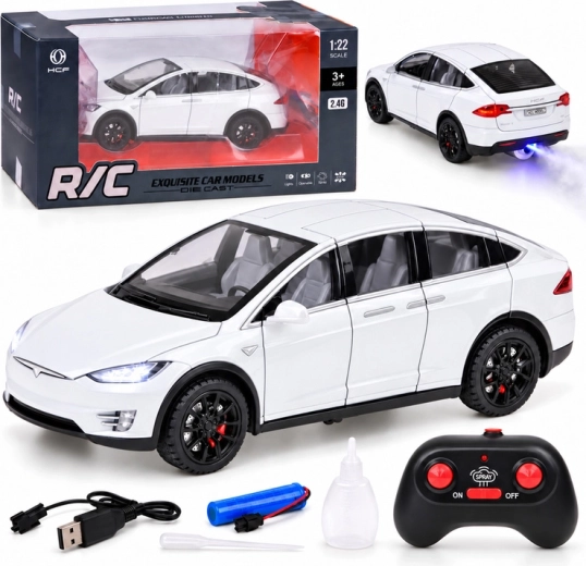 Tesla Model X RC távirányítós autó 1:22 méretarányban, LED-világítással és füsthatással