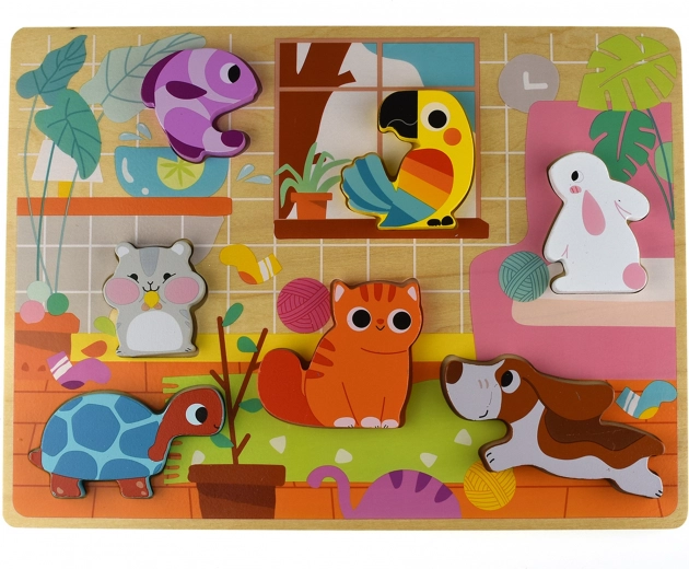 Tooky Toy Fából készült Montessori Puzzle Állatok Otthon