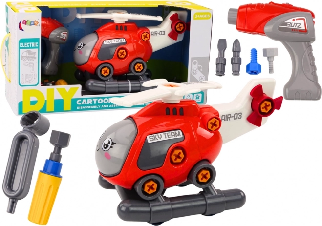 Csavarozható, szerelhető helikopter gyerekeknek – piros